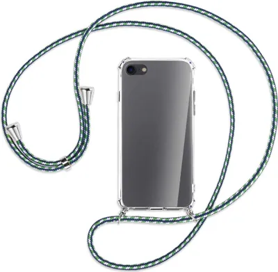 Produktbild von Handykette Backcover-Schutzhülle mit Band (Metall silberfarben) für Apple iPhone 7, iPhone 8 - grün/blau/weiß