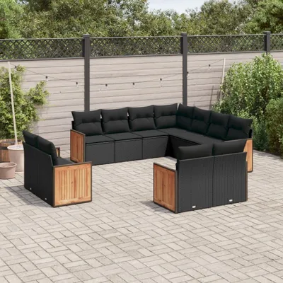 Produktbild von Design 11-tlg. Garten-Sofagarnitur mit Kissen Schwarz Poly Rattan, Gartenmöbel-Sets 2024 Neu
