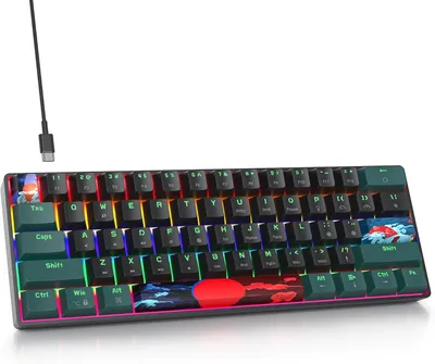 Produktbild von Tastatur Gaming-Tastatur, mechanische Mini-Tastatur, 60 Percent QWERTY, 61 Tasten, kabelgebundene Tastatur mit Regenbogen-Hintergrundbeleuchtu
