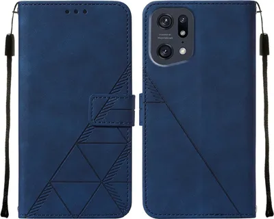 Produktbild von OPPO Find X5 Pro Hülle, Schlank Prägung Flip Leder Kartenfächer Schutzhülle mit Ständer für OPPO Find X5 Pro Blau