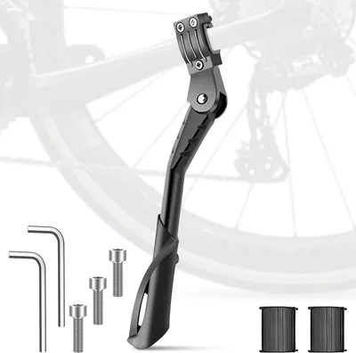 Imagen del producto de Soporte para bicicletas de aleación de aluminio, con altura ajustable de 61 a 73,7 cm, con base antideslizante, pata de apoyo lateral para