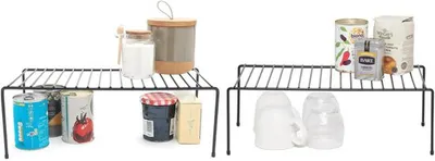 Produktbild von Unyqoos® Zweiteiliges Küchenorganizer-Set mit stabilen schwarzen Aufbewahrungsregalen