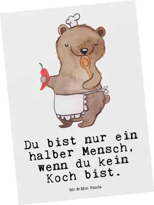 Produktbild von Mr. & Mrs. Panda Ansichtskarte Koch Herz - Weiß - Geschenk, Restaurant, Kunstkarten, Postkarten, Chefkoch, Grußkarte, Postkarte, Küchenchef, Ansichtskarten, Lustig