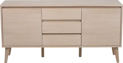 Produktbild von Naila Sideboard mit 2 Türen und 3 Schubladen aus Eiche Furnier und massiv,weiß gelaugt.