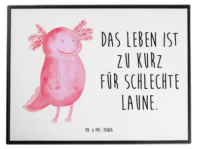 Produktbild von Mr. & Mrs. Panda Schreibtischunterlage Axolotl Glücklich - Weiß - Geschenk, Lurch, Motivation, Lebensfroh, Motivationsspruch, tischschutz, bastelunterlagen, gut Gelaunt