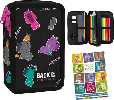 Produktbild von Federmäppchen 2 Fächer - Mäppchen für Mädchen und Jungen - Federmappe 2-Fach Federtasche Gefüllte Schüleretui 32-teilig