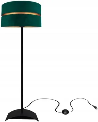 A dark green and gold floor lamp with a black base and cord.