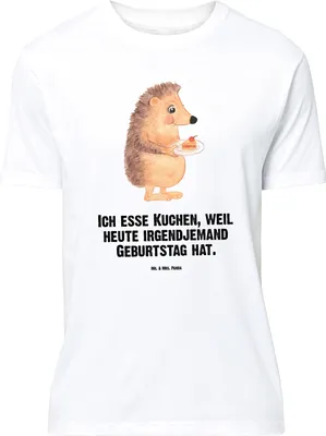 Produktbild von Mr. & Mrs. Panda Größe L T-Shirt Igel Kuchenstück - Weiß - Geschenk, Kuchen, Geburtstagskuchen, Shirt, Essen Spruch, Lustige Sprüche, Torte, Backen, Tshirt, mit