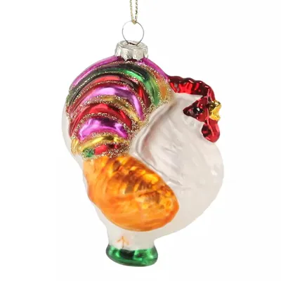 Produktbild von MIKONI Weihnachtskugel | Huhn (Weiß) - (5,9 x 8,5 x 4,3cm) | aus GLAS, Christbaumkugel, Mundgeblasen, Handbemalt, Christbaumschmuck, Zapfen