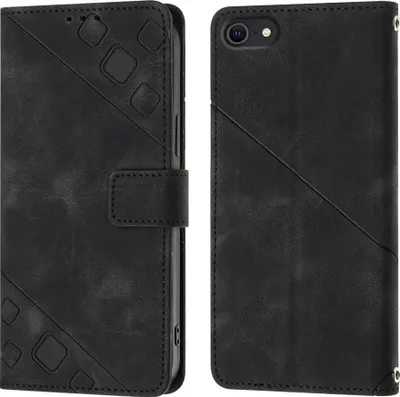 Produktbild von Hülle für iPhone SE (2022) SE 2020 8 7 Prägung Flip Leder Brieftasche Schutzhülle mit Ständer Schwarz