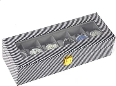 Produktbild von INF 6 Fächer Uhrenbox aus MDF mit Sichtfenster und Staubschutz Silber