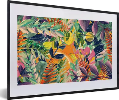 Produktbild von MuchoWow® Gerahmtes Poster Blumen - Dschungel - Tropisch 60x40 cm - Poster mit Schwarzem Bilderrahmen Wandposter Rahmen Foto Bilder - Schlafzimmer - Plakat in Rahmen - Drucken