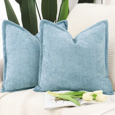 Zdjęcie produktu dla Poszewki na poduszki 45x45 cm, zestaw 2 szt., welur szenilowy, jasnoniebieski, do sofy