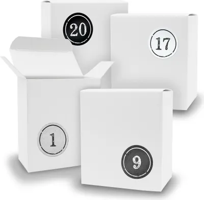 Produktbild von Adventskalender zum Füllen 24x Quader WEISS + Sticker V07 Z04
