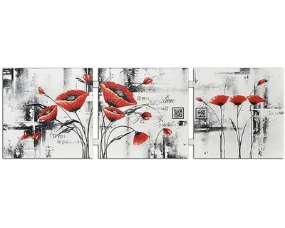 Obrázek produktu pro Ručně malovaný obraz dřevěný Vlčí máky 33 x 105 cm