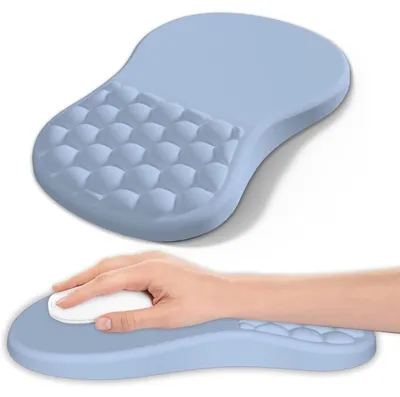 Immagine prodotto di Tappetino per mouse con poggiapolsi, tappetino ergonomico in memory foam, base in gomma antiscivolo, colore blu