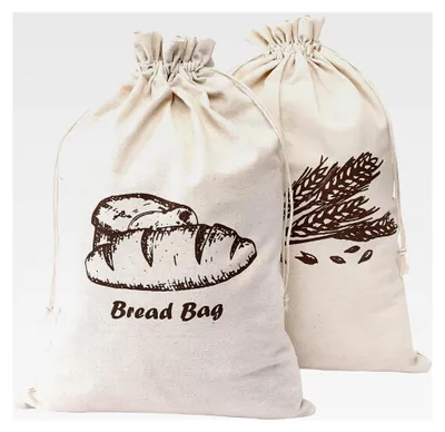 Produktbild von Leinen Brotbeutel, 2 Stück Brotsäcke mit Kordelzug 44 x 29 cm, Aufbewahrung für Brot, Obst und Gemüse
