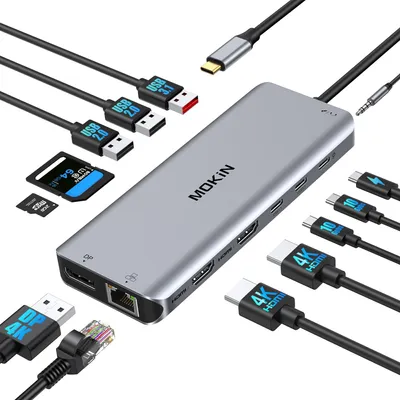 Productafbeelding van MOKiN Docking Station voor laptop, USB-C, 2 monitoren, multiport adapter, geschikt voor MacBook