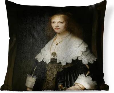 Produktbild von MuchoWow® Zierkissen Sofakissen Wohnzimmer Dekokissen 50x50 cm Bildnis der Maria Reise - Rembrandt van Rijn - Komfort - Sofakissen