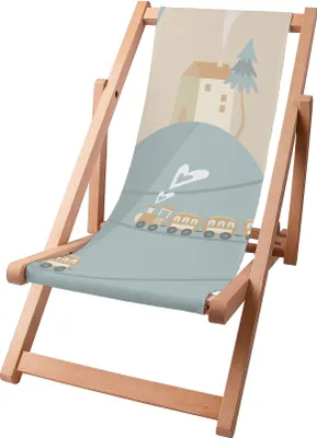 Produktbild von Dreamroots Kinder Liegestuhl klappbar Holz bis zu 130 kg, Sonnenliege klappbar mit 3-stufiger Neigungsregulierung der Rückenlehne, Happy Train