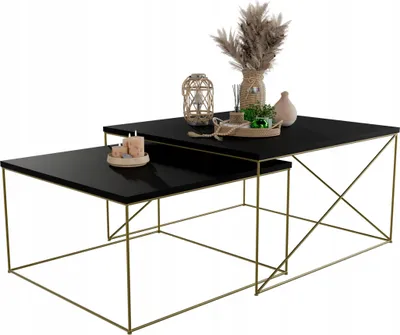 Zdjęcie produktu dla Zestaw Kwadratowych Stolików Kawowych 2w1 Salon Loft Złoty+Czarny MiniPearl