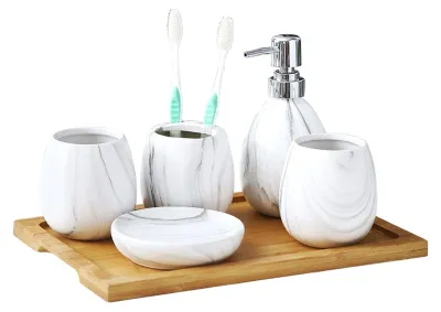 Produktbild von 6-teiliges Marmor-Seifenspender-Set für Küche und Badezimmer