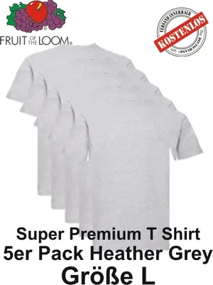 Immagine prodotto di confezione 3er/5er/10er Fruit of the Loom Super Premium T Shirt S M L XL 2XL 3XL L Heather Grrey 5