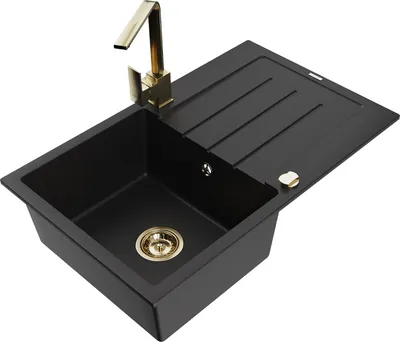 Produktbild von Mexen Bruno 1 Becken-Granitspüle mit Abtropffläche und Mischbatterie Rita, Schwarz - 6513-77-670300-50
