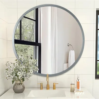 Produktbild von Runder Wandspiegel mit Metallrahmen für Badezimmer und Wohnzimmer