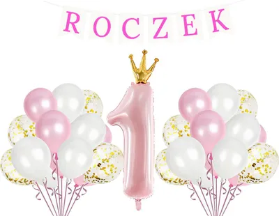 Immagine prodotto di Set primo compleanno - palloncini, striscione, rosa, 1 set