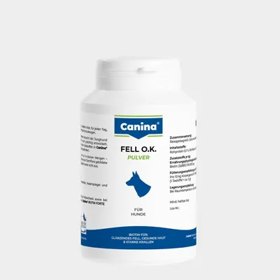 Produktbild von Canina Fell O.K., Hund, Puder, Haut & Haarkleid, Universal, Vitamin H (Biotin), Topf