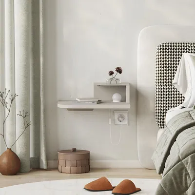 Obrázok produktu pre Skye Decor, kvalitný nočný stolík s LED osvetlením, pieskovcová farba, 40 x 16,2 x 30 cm | 100 % melamínom potiahnutá drevotriesková doska, hrúbka 18 mm | Možnosť montáže na stenu, škandinávsky dizajn.