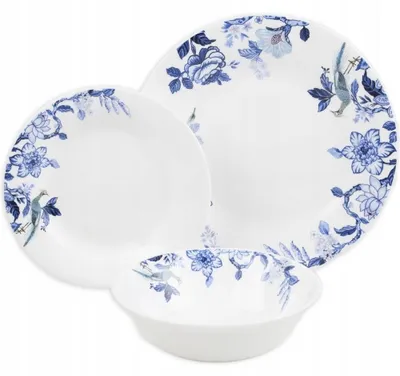 Produktbild von Tafelservice GierekHoff Aura 18-teilig für 6 Personen, Porzellan, weiß-blau