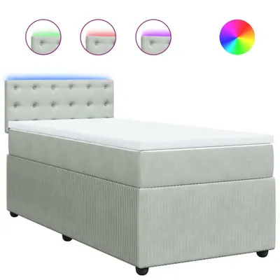 Produktbild von Boxspringbett mit Matratze Hellgrau 100x200 cm Samt