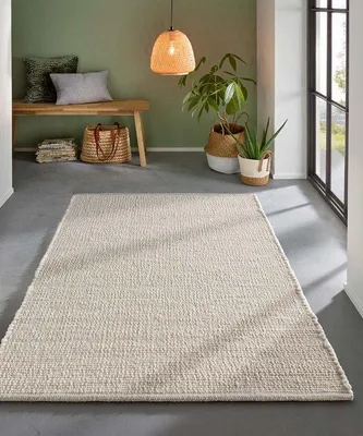 Immagine prodotto di Tappeto Unyqoos® Bokn in lana, tessuto a mano, design moderno, colore bianco, dimensioni 250x290 cm, robusto design naturale con fili leggermente sfilacciati