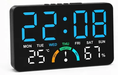 Digitale LED-Wekker mit Temperatur & Feuchte, einstellbares Display