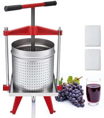 Produktbild von Manuelle Beerenpresse 15 L - Fruchtpresse Saftpresse - Edelstahltrommel - Mit 2 Filterbeuteln - Für Äpfel Trauben Orangen Gemüse - 40 x 32 x 61 cm - Silber