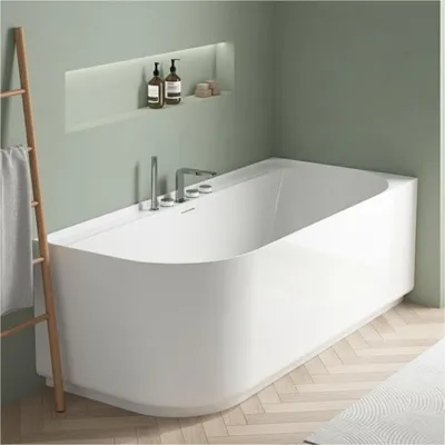 Produktbild von Weiße halbfreistehende Acrylbadewanne 170 cm - rechtwinklig EQUINOXE