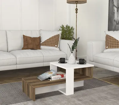 Produktbild von Skye Decor, Chain- Chain WAT, Weiß,,Nussbaumfarbe, Couchtische, 16,3x80x43,6 cm, 100% Melaminbeschichtete Partikelplatte
