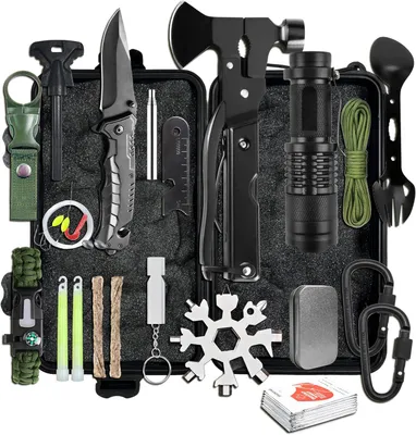 Immagine prodotto di Kit di sopravvivenza da 19 pezzi, kit di emergenza, per campeggio, qualità militare
