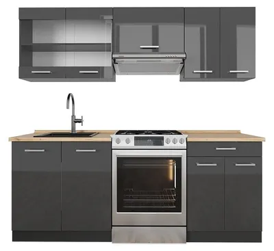 Obrázek produktu pro Kuchyňský kout Vicco R-Line Antracit vysoký lesk/antracit 200 cm bez pracovní desky, Model 53895