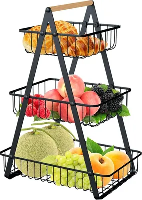 Produktbild von Fruitetagère - 3 Etagen Metall - Obstkorb Brotkorb - Obstschale - Gemüsekorb - Küchenlagerung - Obst Gemüse Snacks - MEESOGA