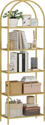 Image de Bibliothššque šŠtagššre de rangement en verre š€ 5 niveaux arqušŠ pour salon, bureau, chambre, 60 x 30 x 175 cm, doršŠ