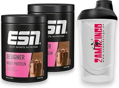 Produktbild von ESN Designer Whey Protein Milk Chocolate 300g + Gratis Zama4zingo Protein Shaker 600ml