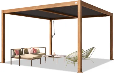 Produktbild von PRIMEYARD Pergola 4x4 m Aluminium-Pfosten in Holzoptik mit Lamellendach aus Stahl Terrassenüberdachung
