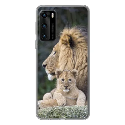 Produktbild von MuchoWow® Handyhülle Schutzhülle Hülle für Huawei P40 Erwachsener Löwe mit Jungtier Silikon Softcase Handy Hülle - Handytasche