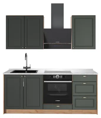Produktbild von Singleküche Vicco Fame-Line Grün-Gold Landhaus/Goldkraft Eiche 190 cm, AP Marmor, Model 64885