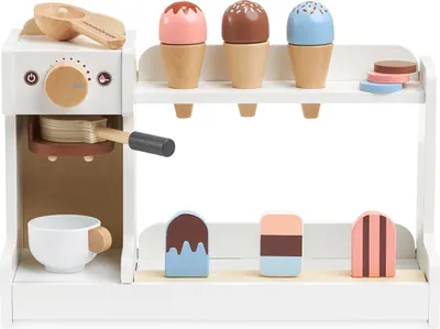 Produktbild von Holz-Eiscafé Spielset mit Kaffeemaschine und Zubehör für Kinder