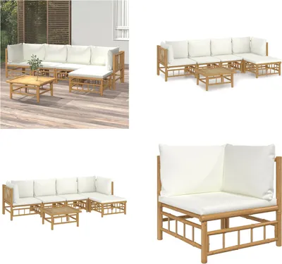 Produktbild von vidaXL 6 tlg. Garten Lounge Set mit Cremeweißen Kissen Bambus - Garten Lounge Set - Garten Lounge Sets - Lounge Set - Gartenmöbel Set