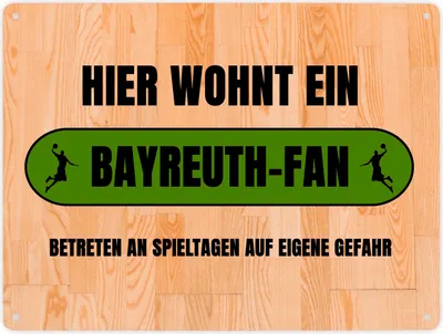 Produktbild von Hier wohnt ein Bayreuth-Fan Metallschild XXL in 28x38 cm mit Turnhallenboden